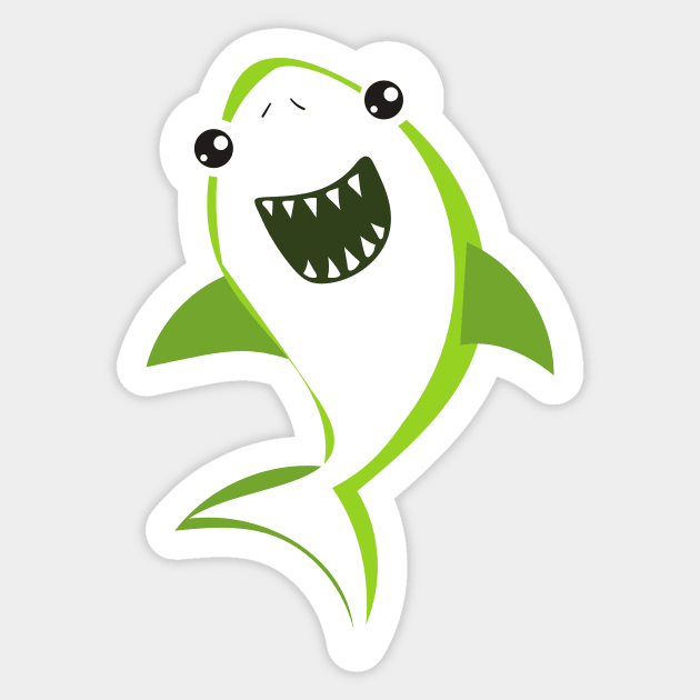 Cute Shark, Little Shark, Green Shark, Sea Animal Sticker by Jelena Dunčević